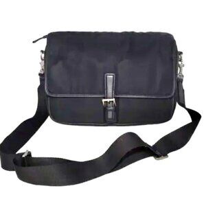 COACH KIJ-7435 Rare 1980's Black Twill and Leather Crossbody Bag